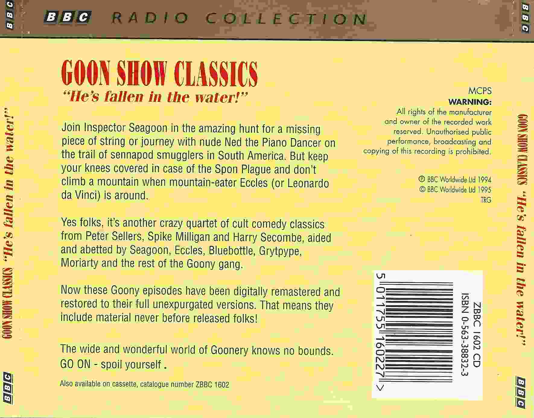 Picture of ZBBC 1602 CD Goon show classics 11 - He's fallen in the water by artist Spike Milligan / Larry Stephens from the BBC records and Tapes library
